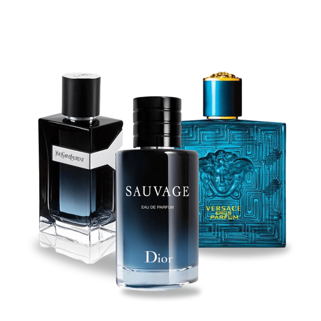 Combo de 3 perfumes: Dior SAUVAGE, Yves Saint Laurent Y MEN y Versace EROS - 100 ml