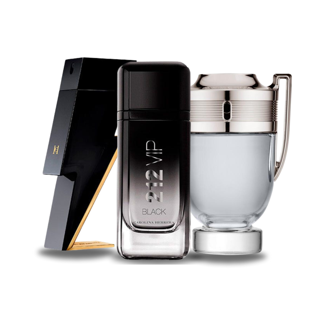 Combo de 3 Perfumes: Carolina Herrera BAD BOY, Carolina Herrera 212 VIP BLACK y Paco Rabanne INVICTUS - 100ml