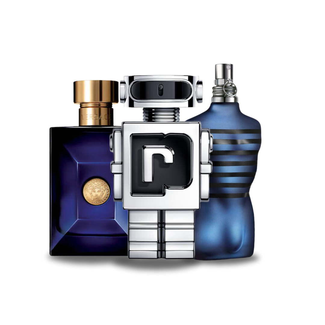 Combo de 3 perfumes: Versace DYLAN BLUE, Paco Rabanne PHANTOM y Jean Paul Gaultier ULTRA MALE - 100 ml