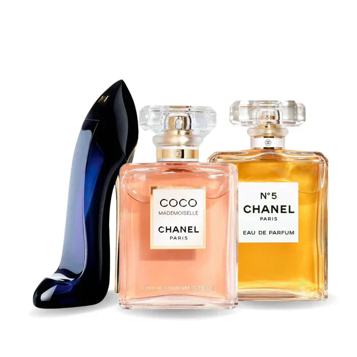 Combo de 3 perfumes: GOOD GIRL, Chanel COCO MADEMOISELLE y Chanel Nº5 - 100 ml