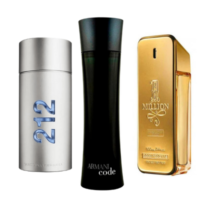 Combo de 3 Perfumes: Armani Code von Giorgio Armani y Paco Rabanne One Million, 212 Men NYC - 100ml