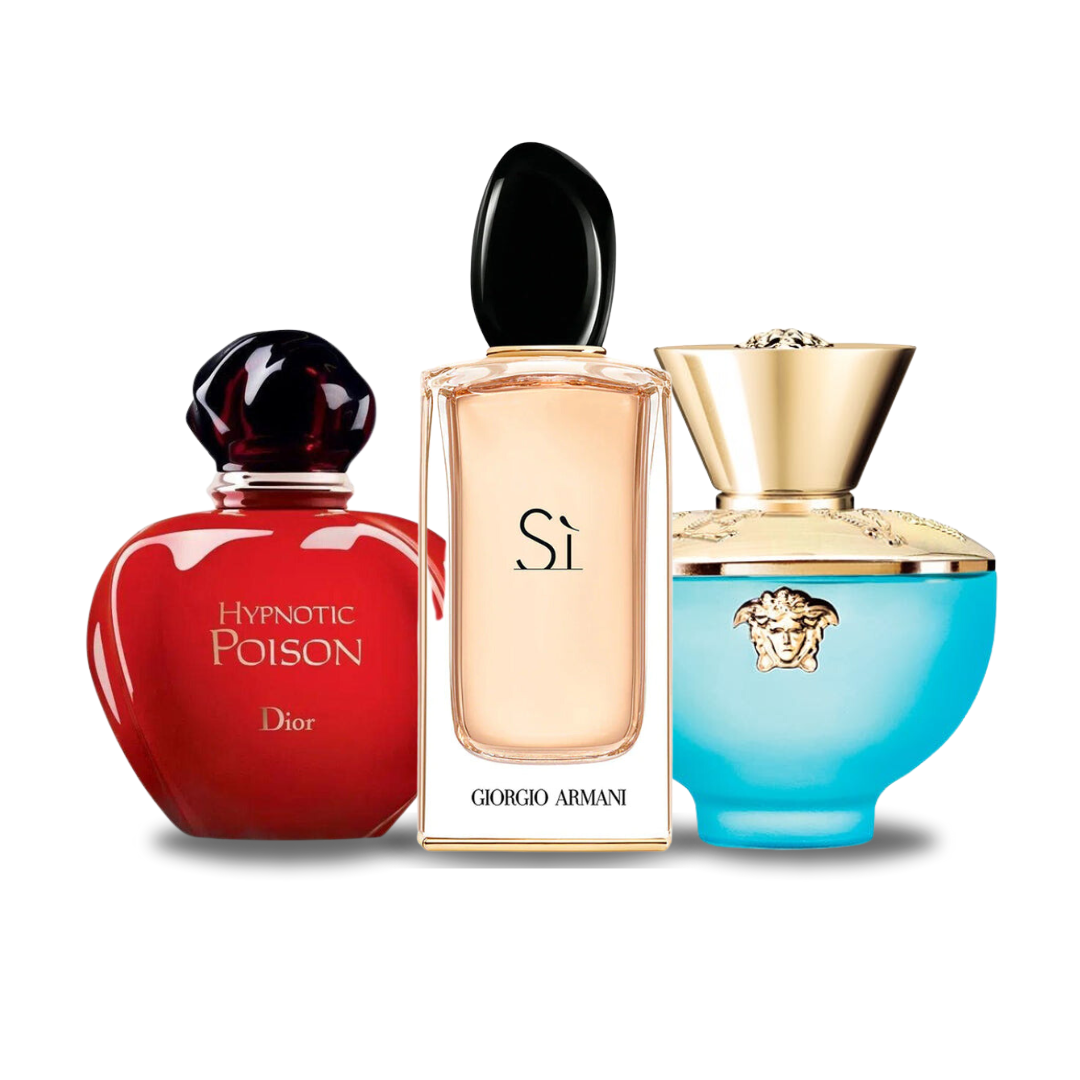 Combo de 3 Perfumes: Dior HYPNOTIC POISON, Giorgio Armani SÌ y Versace DYLAN TURQUOISE - 100ml