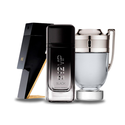 Combo de 3 Perfumes: Carolina Herrera BAD BOY, Carolina Herrera 212 VIP BLACK y Paco Rabanne INVICTUS - 100ml