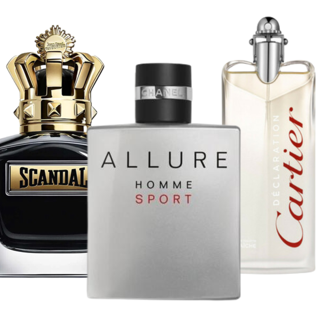 Combo de 3 Perfumes: Jean Paul Gaultier Scandal, Allure Homme Sport y Cartier Declaration – 100 ml