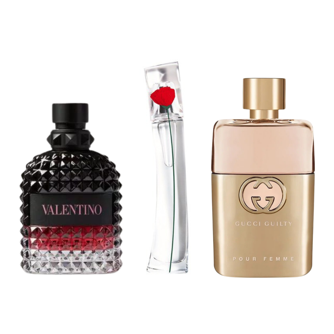 Combo de 3 perfumes: Gucci Guilty, Valentino Intense y Flower by Kenzo - 100 ml