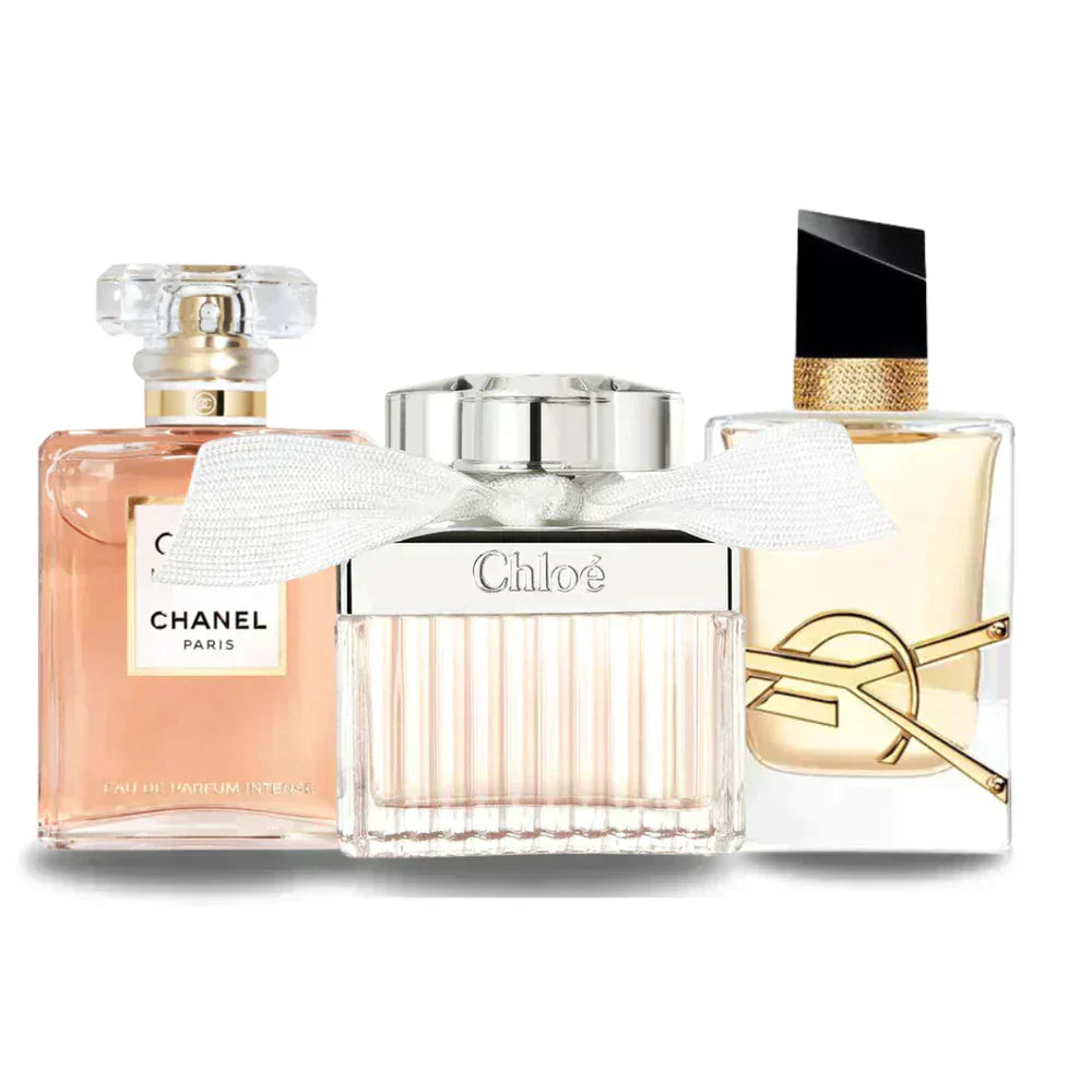 Combo de 3 perfumes: Chanel COCO MADEMOISELLE, Yves Saint Laurent LIBRE y CHLOÉ - 100 ml